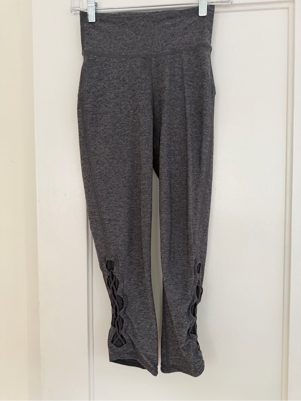 lululemon athletica Dark Gray Cropped Leggings with Lattice Side Detail